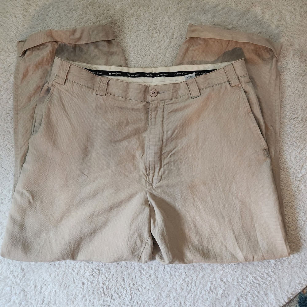 Cypress Grove‎ Mens Tan Silk Linen Blend Dress Pants Cuffed Flat Front Khaki 38